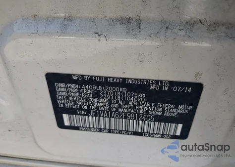 2015 Subaru Wrx from USA, damaged, VIN JF1VA1A62F9812406